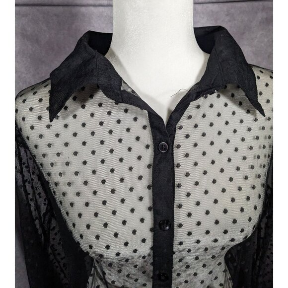 Vintage Spoon Jeans Sheer Black Polka Dot Maxi Dress - Picture 8 of 16